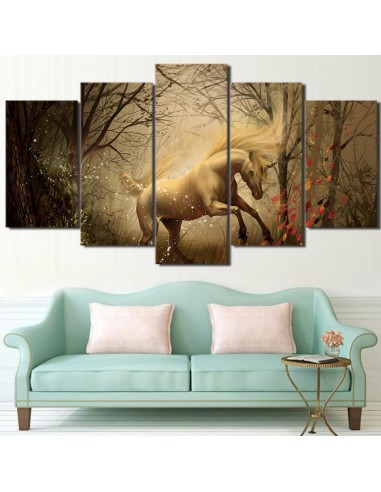 Tableau Licorne 5 Pièces Forêt Enchantée pas cheres